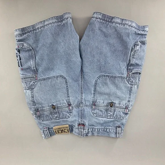 Esco Caballero Dungarees Cargo Shorts Mens 36 Blue Denim Y2K Hip Hop Streetwear - Picture 10 of 10